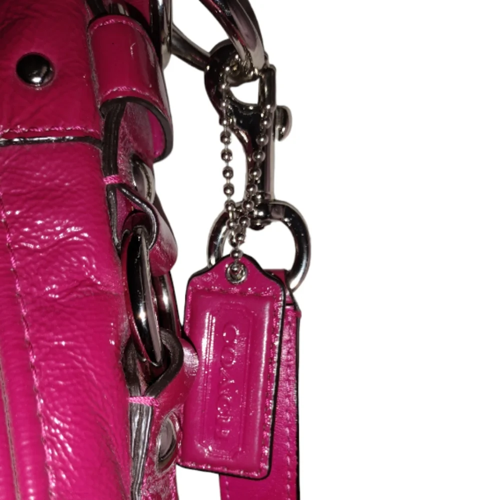 Large Vintage Vtg Coach Zoe Patent Leather Pink Bag, Coach Optic Wallet Pink…